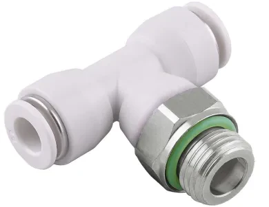 RACOR ROSCADO EN T ORIENTABLE MACHO CENTRAL CILÍNDRICO CON O-RING